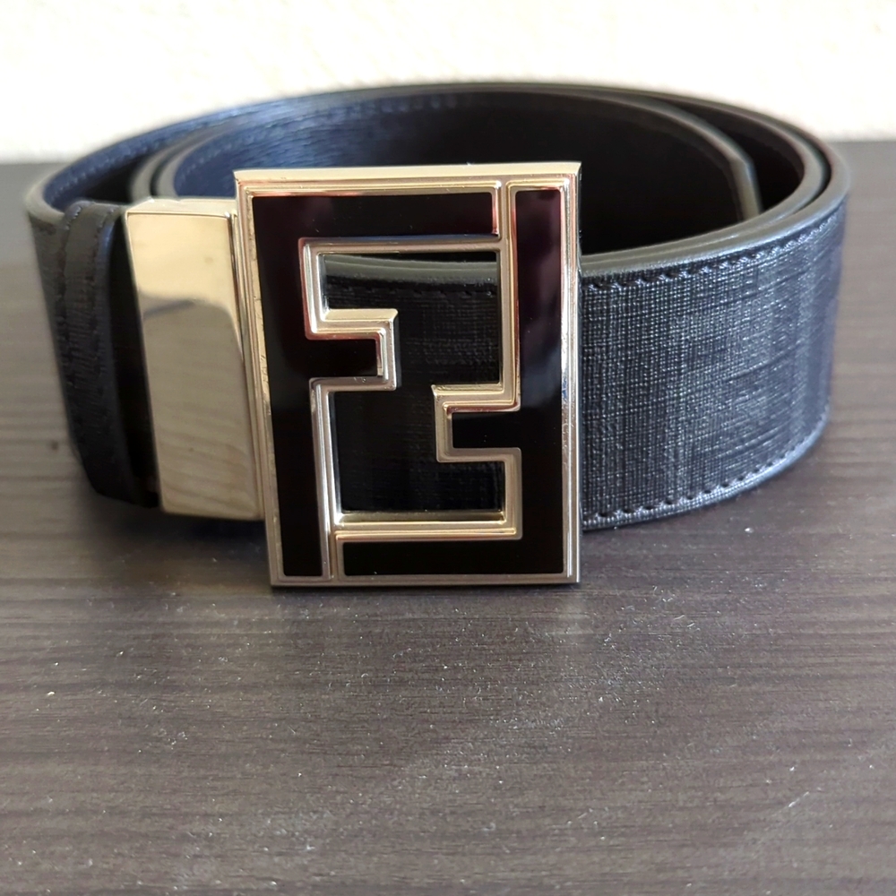 Authentic FENDI reversible Belt Zucca FF Logo Made in Italy Dark Gray
